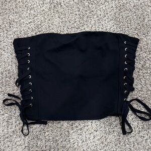 NWOT Self Esteem Black Lace-Up Strapless Crop Top
